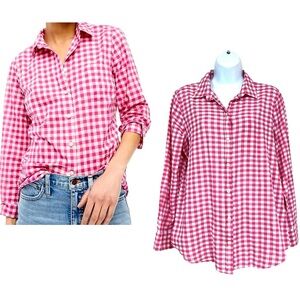 J. Crew Factory Pink Gingham Plaid Shirt Size Medium Button Down Cotton Light